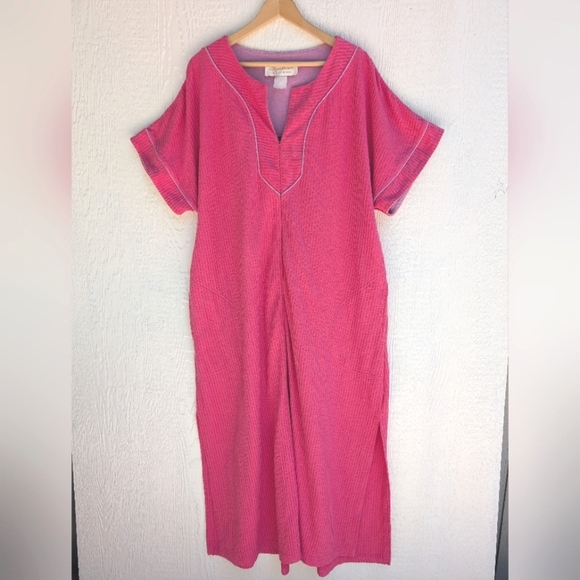 Vtg Signature II Stan Herman Pink Zip Short Sleeve Robe Pajamas Mummu Pockets - Picture 1 of 6